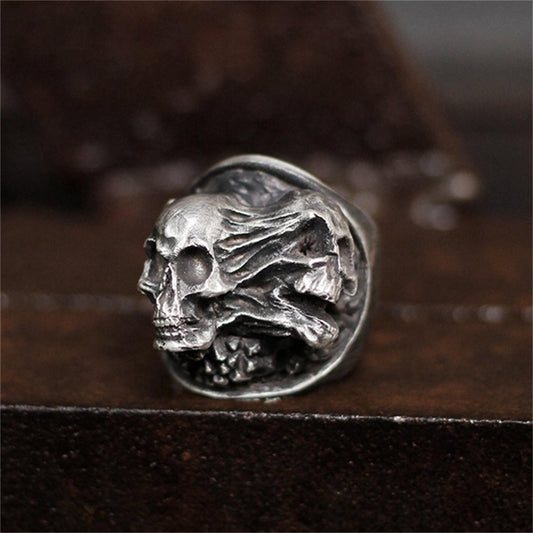 Soul skull 925 silver ring, torn skull ring, unique sterling silver Gothic vintage personalized gift - Craftsman made - SATANHORN