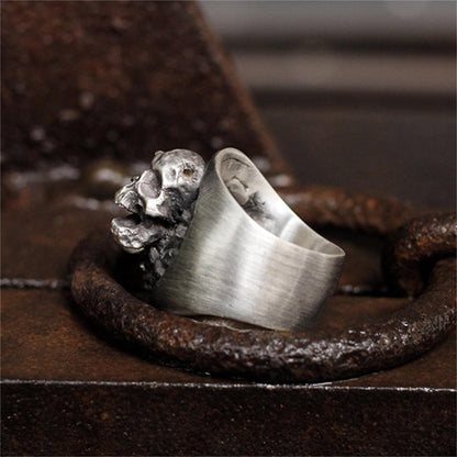 Soul skull 925 silver ring, torn skull ring, unique sterling silver Gothic vintage personalized gift - Craftsman made - SATANHORN