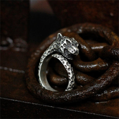 Leopard 925 silver ring, cheetah opening adjustable ring, unique sterling silver Gothic vintage handmade gift-craftsman made - SATANHORN