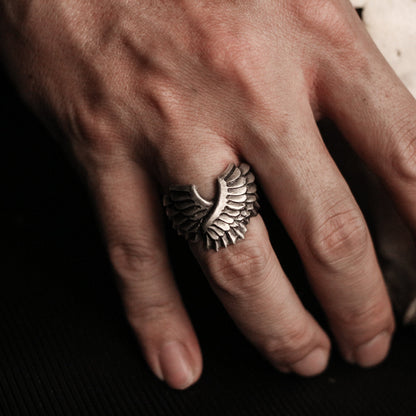 Angel wings 925 silver ring, flying wings open ring, unique sterling silver gothic vintage handmade gift-craftsman made - SATANHORN