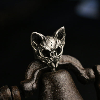 Skull cat 925 Silver Ring, beast skull design ring, handmade sterling silver vintage punk personalized gift-crafted by craftsman - SATANHORN