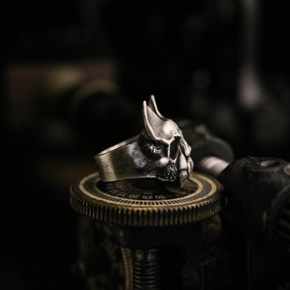 Cat skull 925 silver ring, fierce skull ring, handmade sterling silver vintage punk personalized gift-crafted by craftsman - SATANHORN