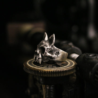 Cat skull 925 silver ring, fierce skull ring, handmade sterling silver vintage punk personalized gift-crafted by craftsman - SATANHORN