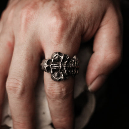 Three-headed skull 925 silver ring, Three ghost soul ring, sterling silver brass retro dark punk personality men’s gift - Craftsman made - SATANHORN