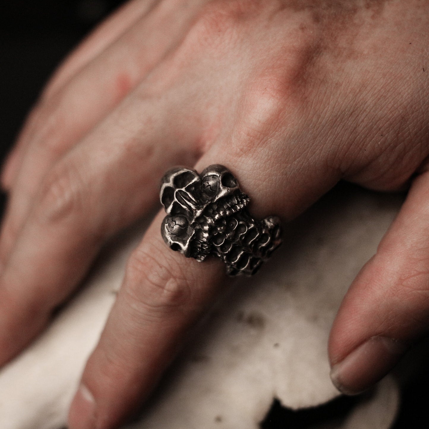 Three-headed skull 925 silver ring, Three ghost soul ring, sterling silver brass retro dark punk personality men’s gift - Craftsman made