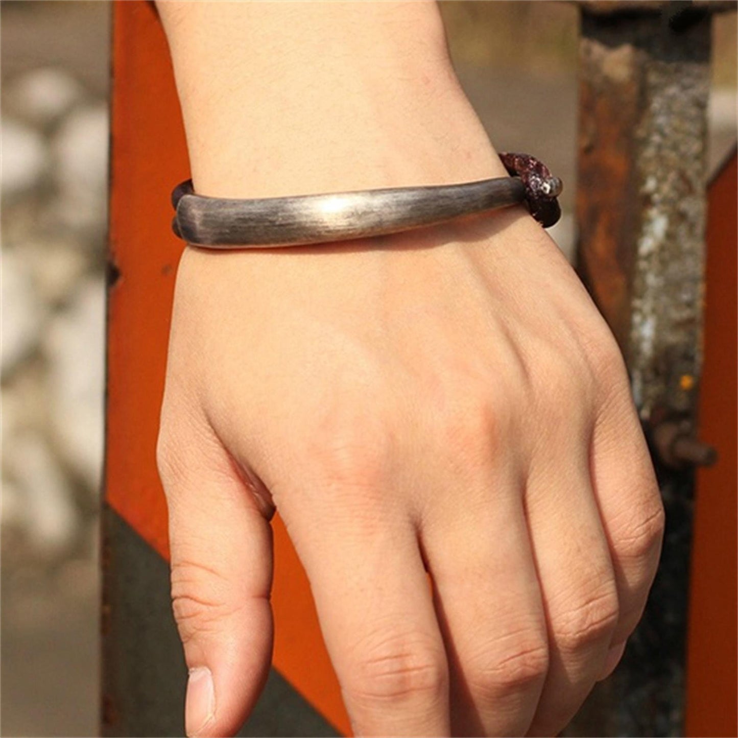 Original design handmade 925 silver plain surface simple personality black leather rope men and women bracelet -craftsman made