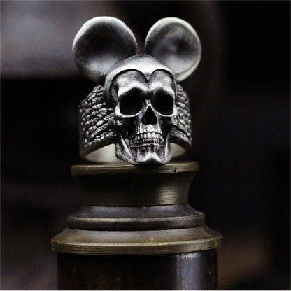 Handmade 925 Silver Oxidized Imitation Natural Texture Skull Wide Ring Fantasy Jewelry - SATANHORN