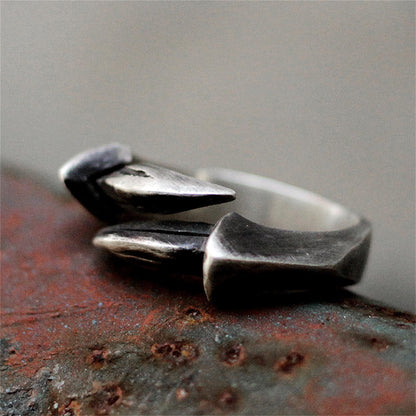Original handmade opening non-takahashi feather claw tip 925 sterling silver retro simple art men and women ring---Craftsman made - SATANHORN