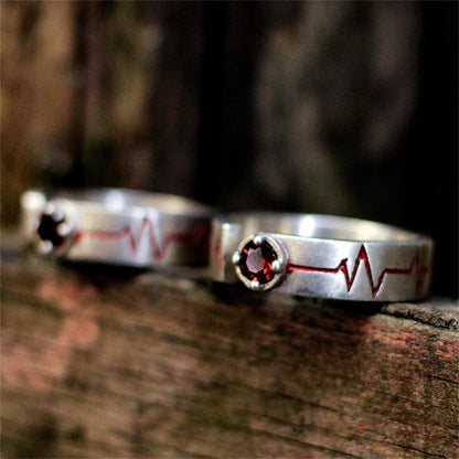 Heartbeat couple 925 silver ring, Gift for mother,ECG love jewelry sterling silver ring love at first sight - Craftsman made - SATANHORN