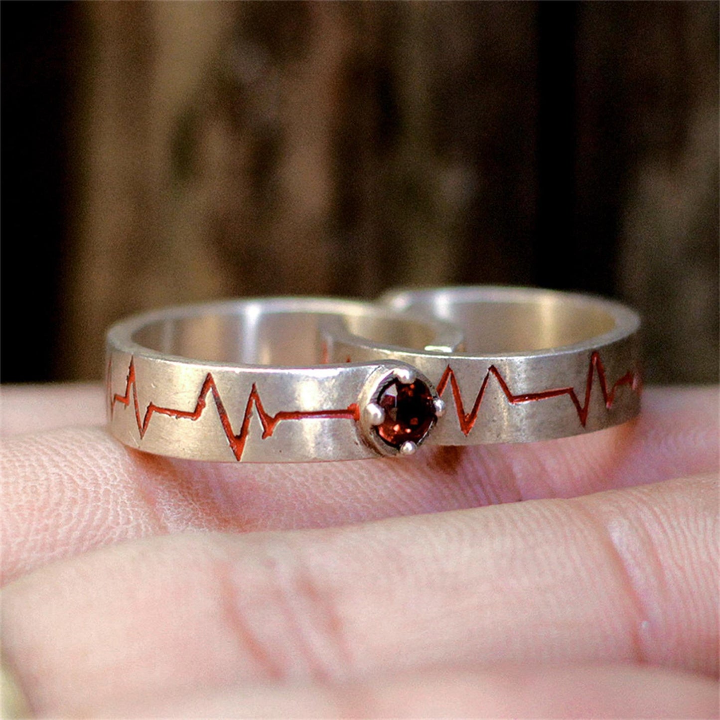 Heartbeat couple 925 silver ring, Gift for mother,ECG love jewelry sterling silver ring love at first sight - Craftsman made