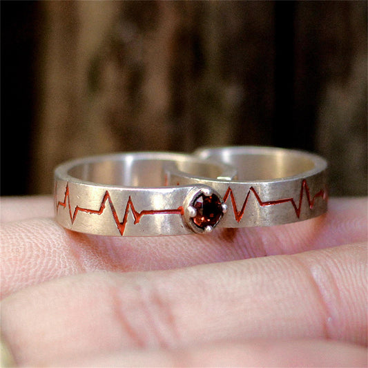 Heartbeat couple 925 silver ring, Gift for mother,ECG love jewelry sterling silver ring love at first sight - Craftsman made - SATANHORN