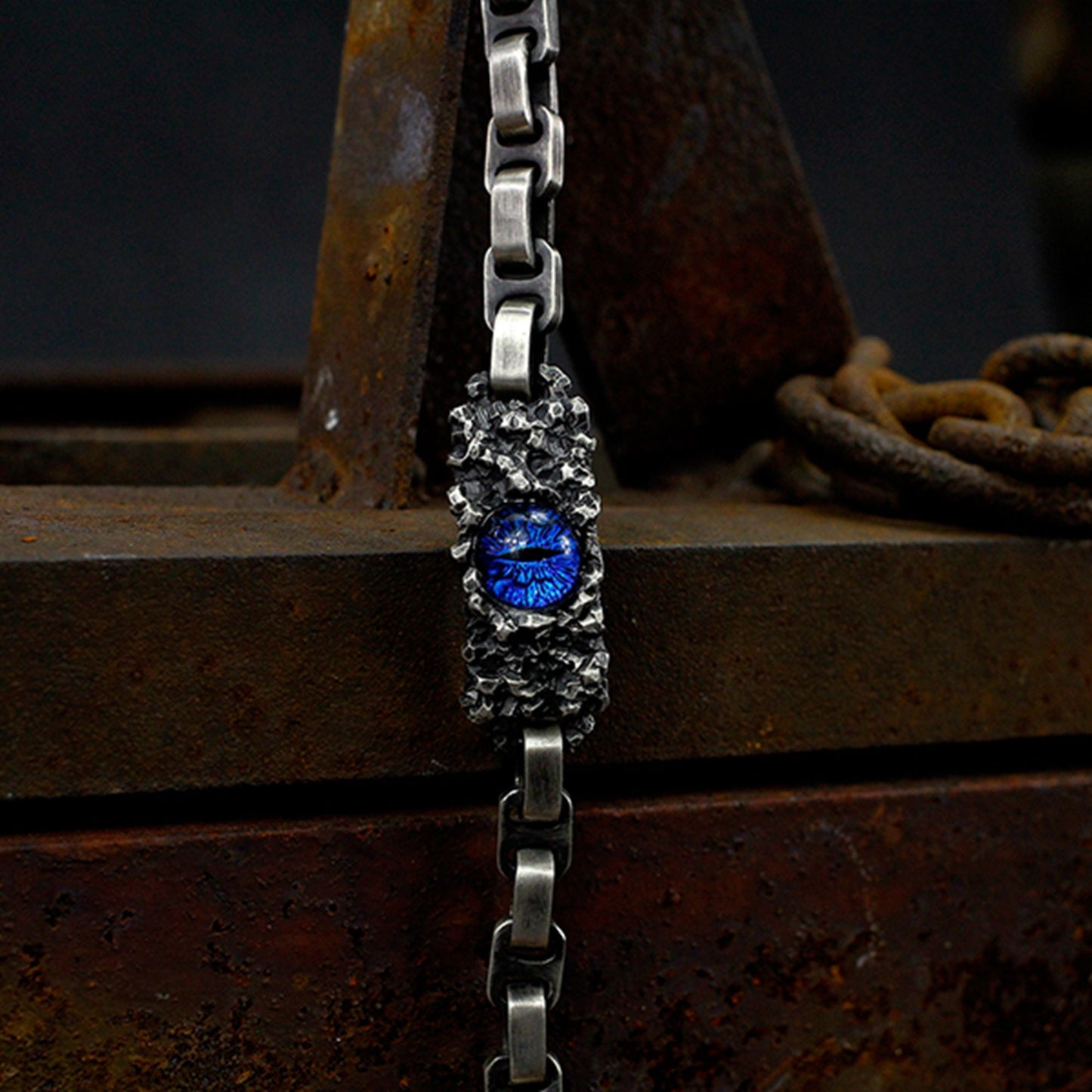 Ghost eye 925 silver bracelet, Sterling silver rock bracelet, Evil eye personality gift-Craftsman made