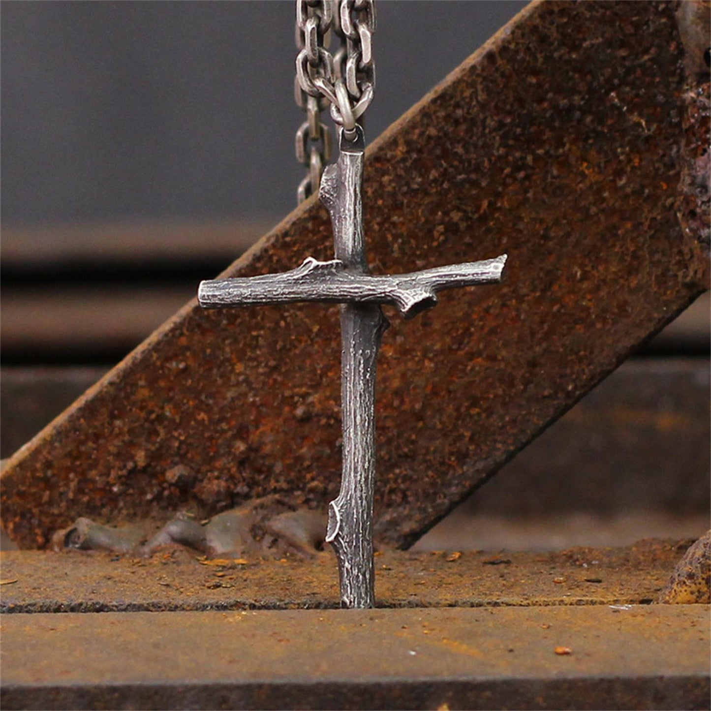 Cross branch 925 silver pendant necklace, natural design cross jewelry, personalized creative handmade gift-craftsman made