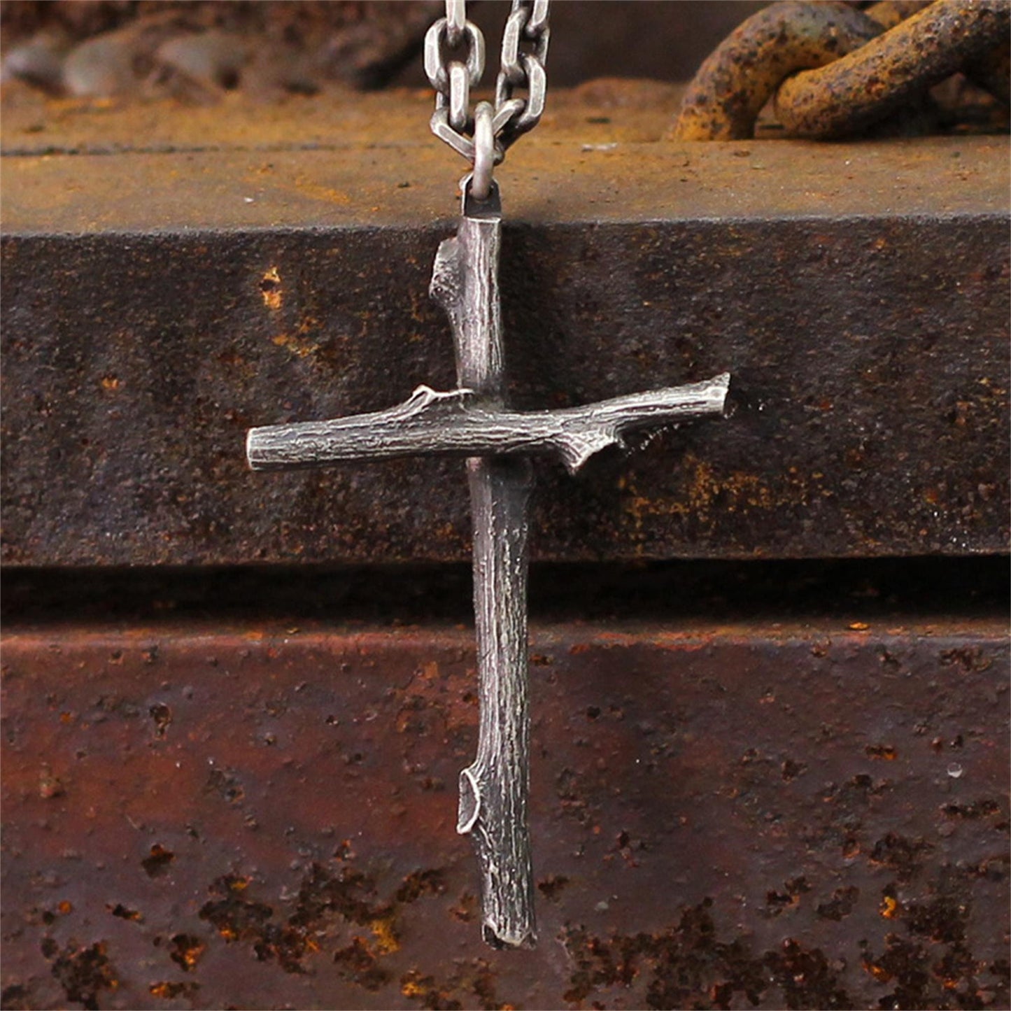 Cross branch 925 silver pendant necklace, natural design cross jewelry, personalized creative handmade gift-craftsman made