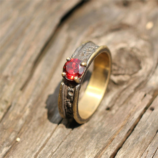 Inlaid garnet 925 silver ring, Gift for mother,gentleman woman gift ring sterling silver brass-craftsman made