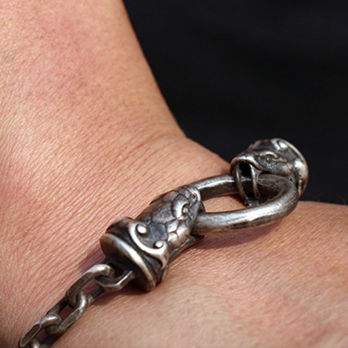 Two-headed snake 925 Silver Bracelet Bangle,Bracelet Men Bracelet,silver accessory,Solid Sterling Silver ID Men's Bracelet-Craftsman made