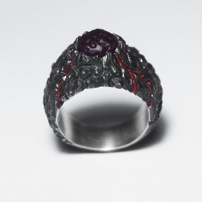Textured 925 Silver Ring,Crackle Ring,Lava texture ring,Inlaid red agate ring,Unique Gift-Craftsman made - SATANHORN