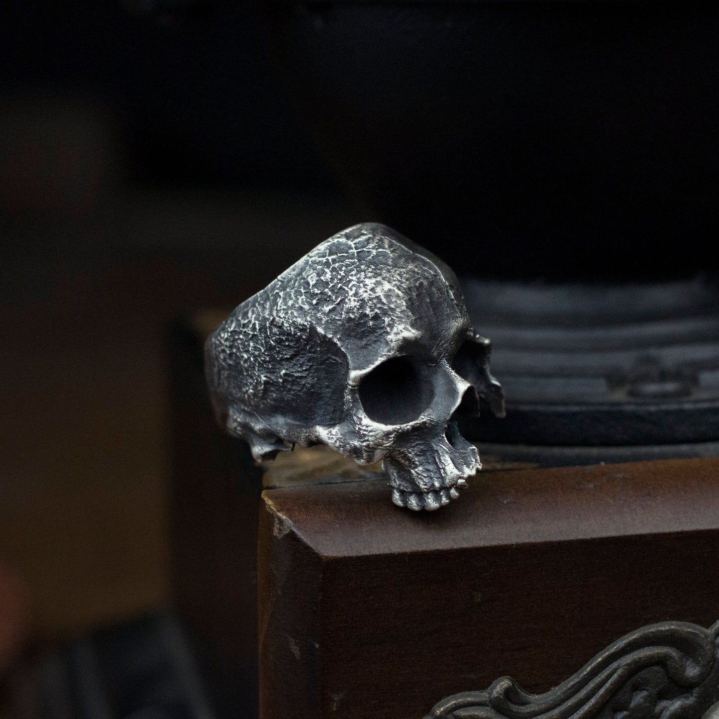 Half jaw skull 925 Silver Ring,Battle Damaged Skeleton 925 sterling silver ring handmade jewelry