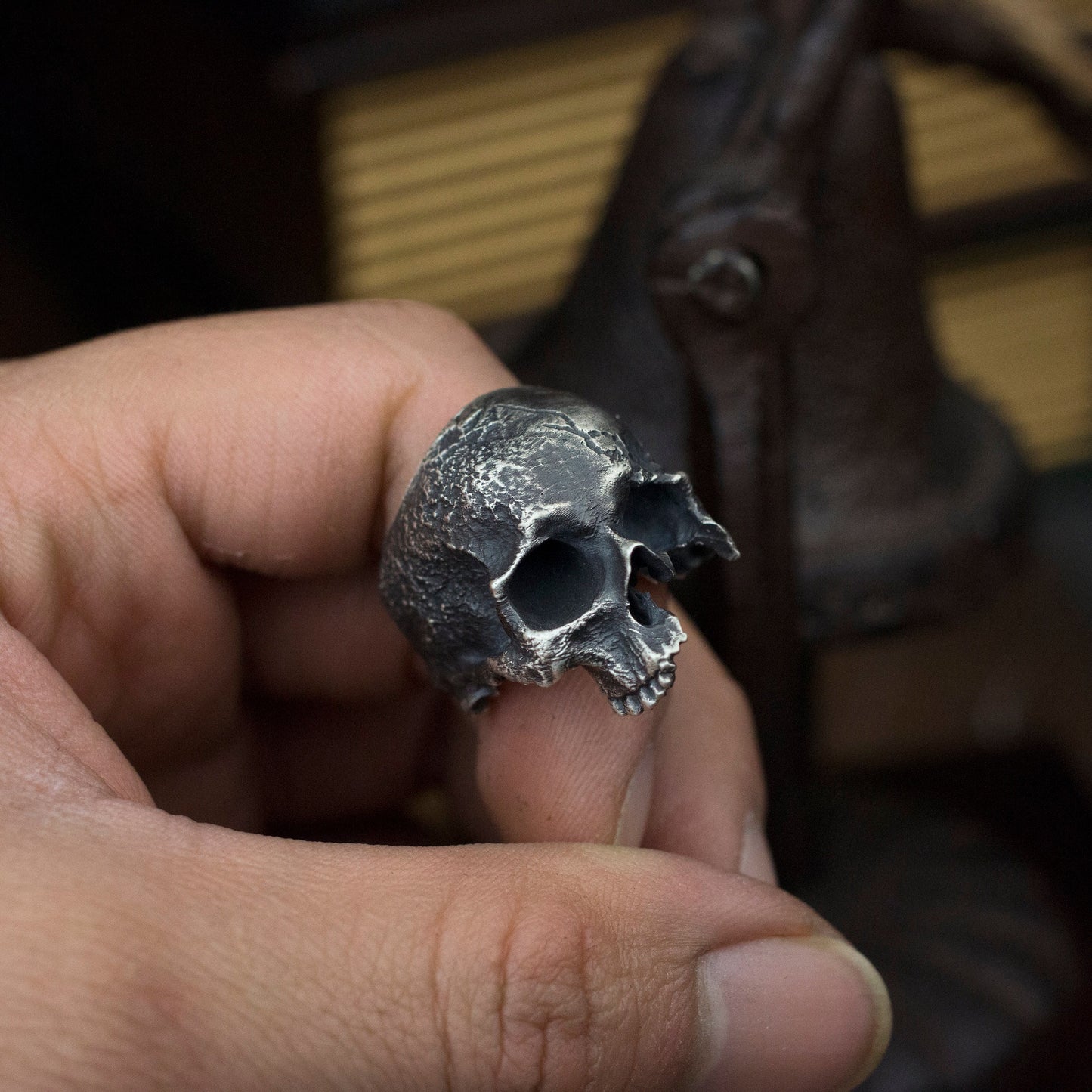 Half jaw skull 925 Silver Ring,Battle Damaged Skeleton 925 sterling silver ring handmade jewelry