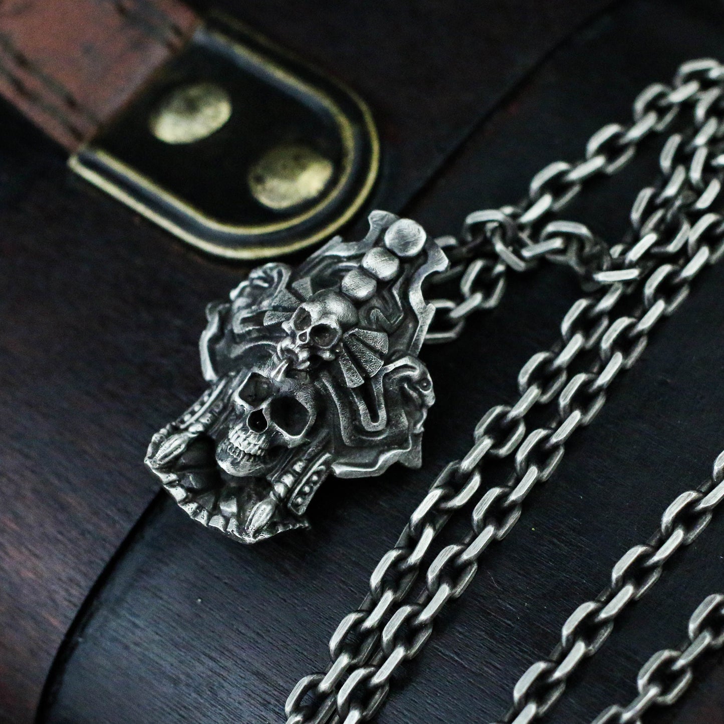 Priest Skull Mayan God 925 silver pendant necklace,Mayan Priest Pendant, Ancient Culture Pendant,Skull silver pendant-0Craftsman made