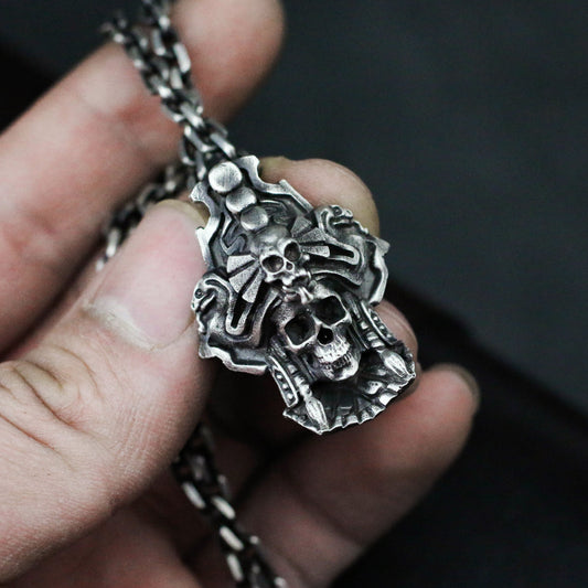 Priest Skull Mayan God 925 silver pendant necklace,Mayan Priest Pendant, Ancient Culture Pendant,Skull silver pendant-0Craftsman made