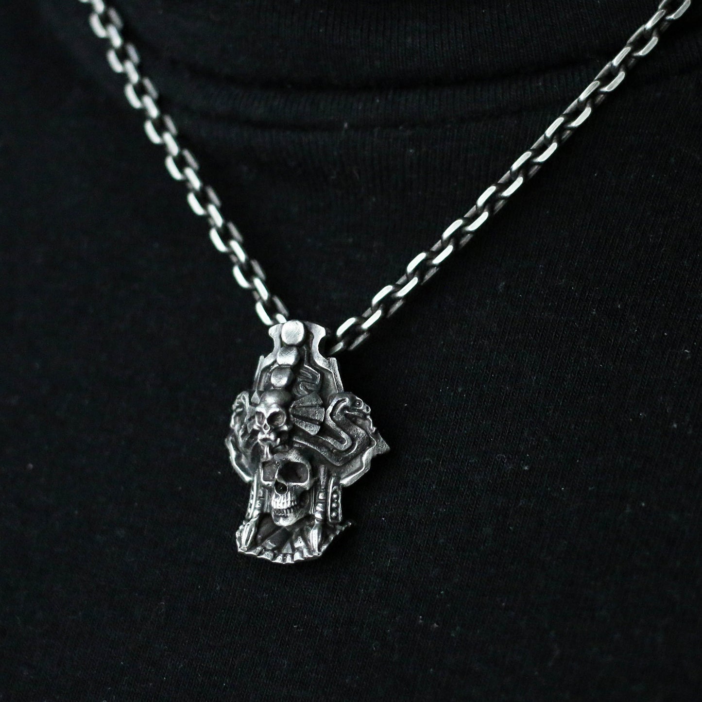 Priest Skull Mayan God 925 silver pendant necklace,Mayan Priest Pendant, Ancient Culture Pendant,Skull silver pendant-0Craftsman made