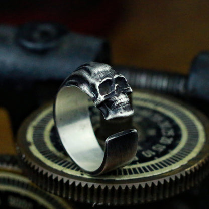 925 Sterling Silver Skull Ring,Silver Ring Men,Adjustable Ring,Open Ring,Cold Ring,Halloween Jewelry,elegant skull ring-Craftsman made - SATANHORN