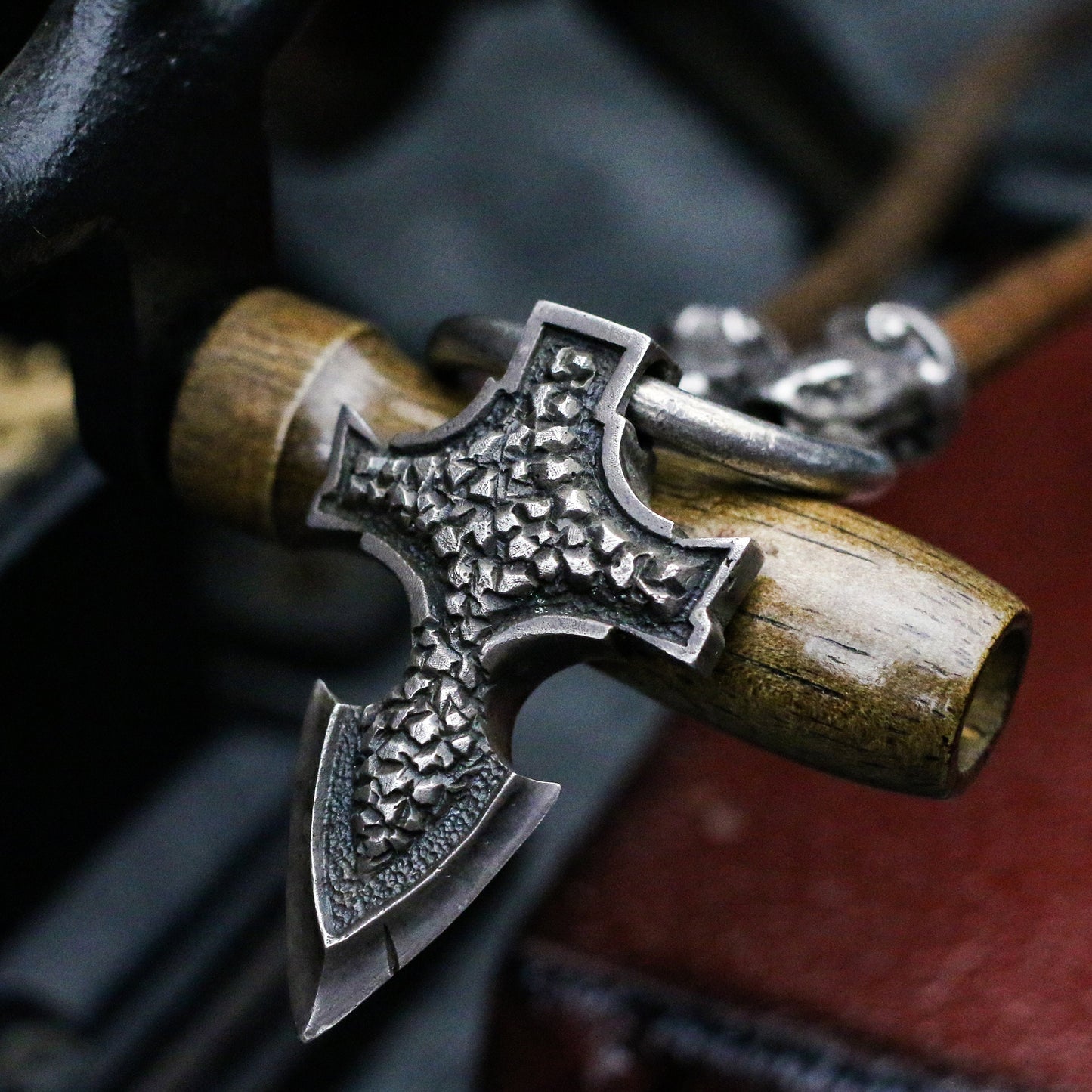 Snake and Weapon-925 Silver Pendant Necklace-Leather Cord Silver Ring Pendant Silver-Craftsman made