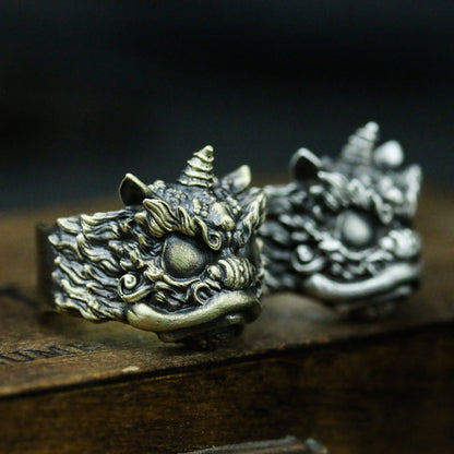 Chinese style Pixiu Patron saint 925 silver Ring,Buddhist ornaments,925 silver and brass,faith,Relic-Craftsman made - SATANHORN