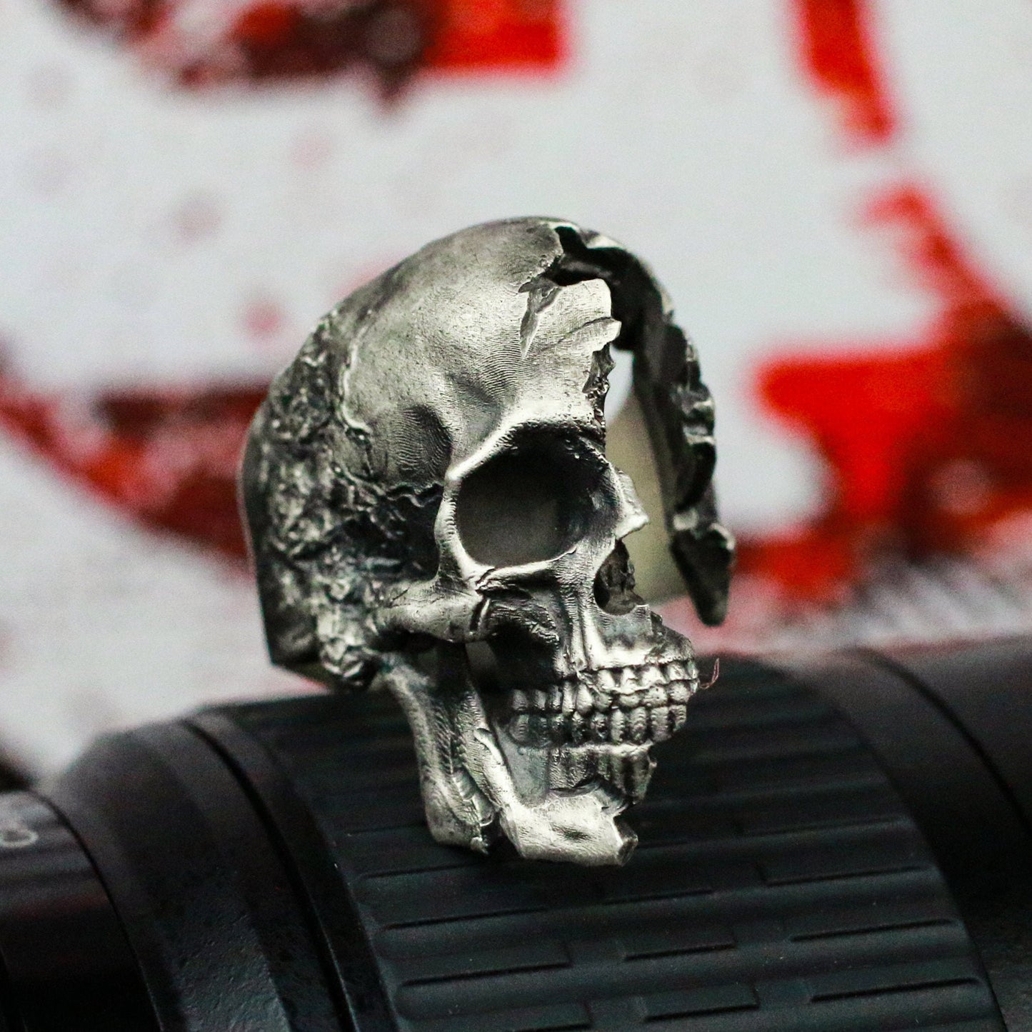 Broken skull 925 Silver Ring,Sterling Warrior Skull Jewelry,Band Ring,Battle Damaged Skeleton,elegant skull ring-Craftsman made