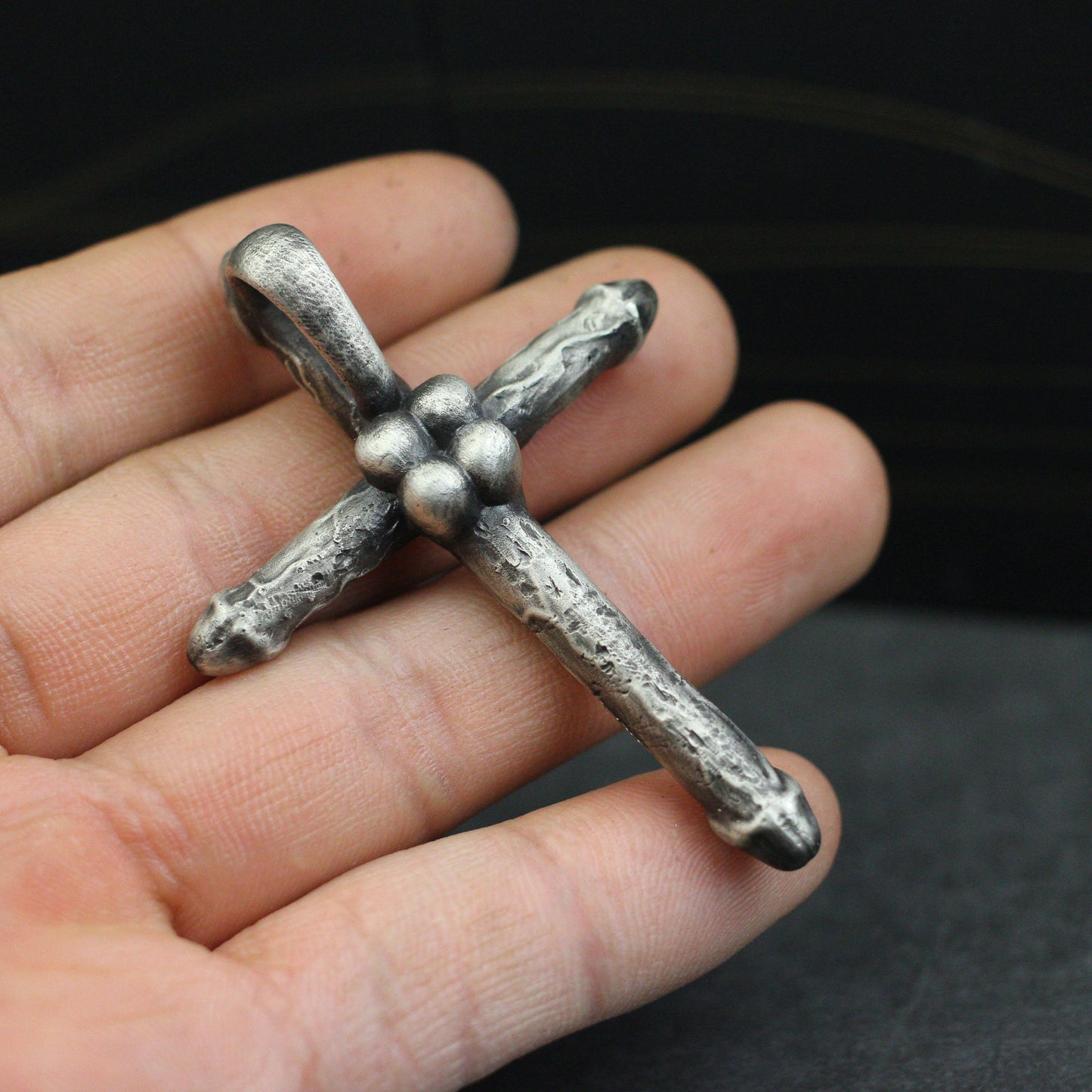 Penis Cross 925 Silver Pendant Necklace, Genital Tough Guy Pendant, Strong Cock Cross Religious Belief-Craftsman Made