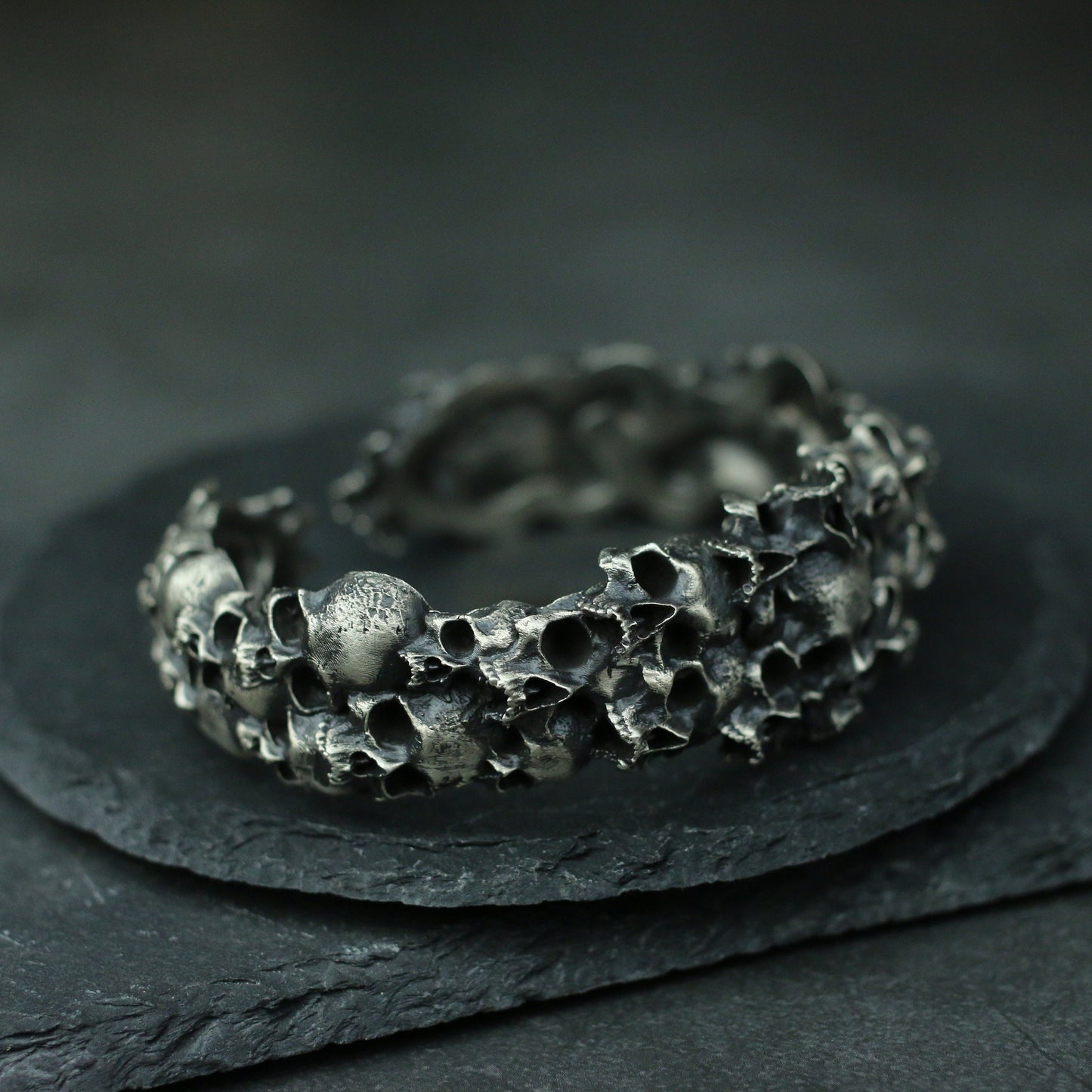 Thousand Faces Skull 925 Silver bangle bracelet, death ghost bracelet , Hell bangle, dark grave jewelry - Craftsman made