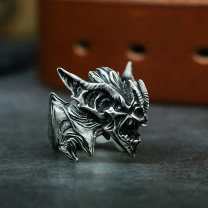 Screaming gargoyle 925 Silver Ring, Gothic Bat Ring, Halloween silver Jewelry-Craftsman made - SATANHORN