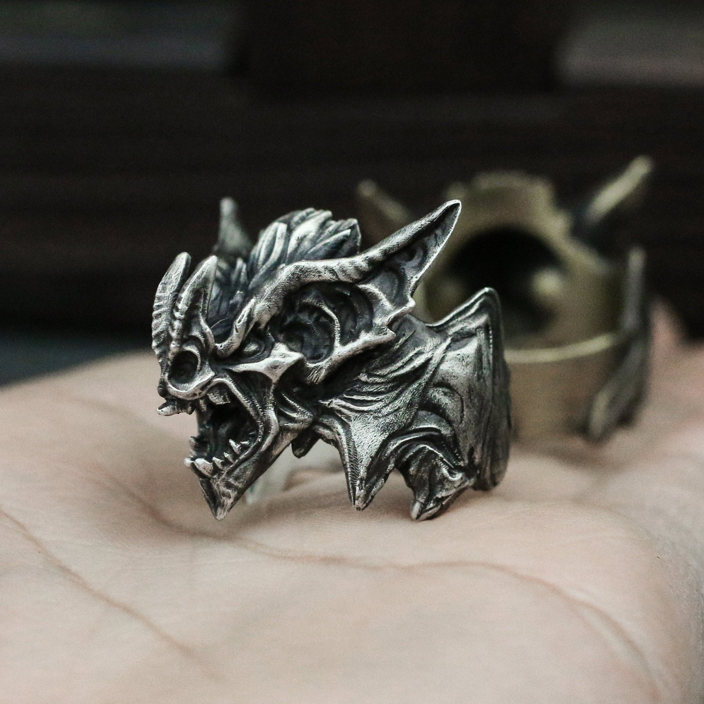 Screaming gargoyle 925 Silver Ring, Gothic Bat Ring, Halloween silver Jewelry-Craftsman made