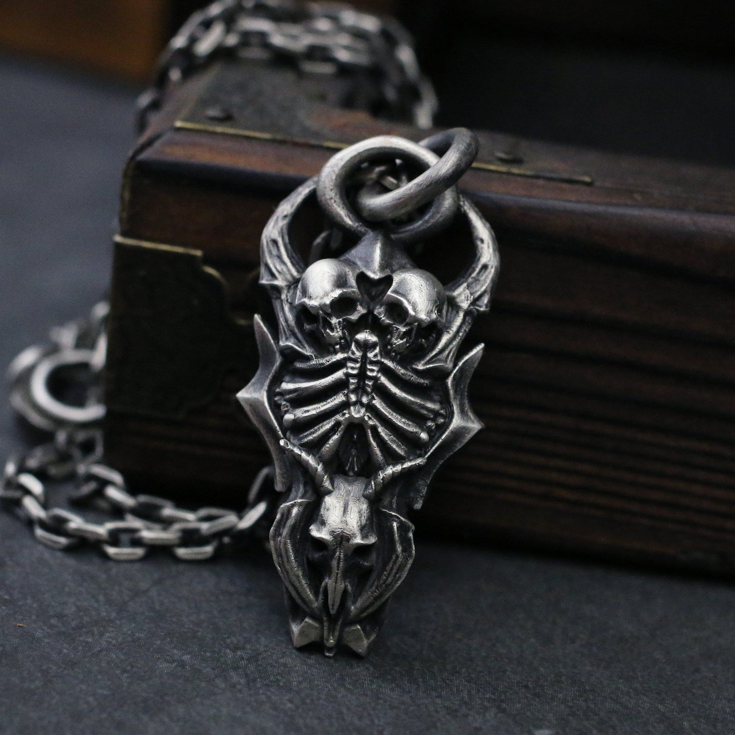 Sheep head skull skeleton 925 silver pendant necklace, dark personality sterling silver Gothic handmade jewelry gift-Craftsmen made