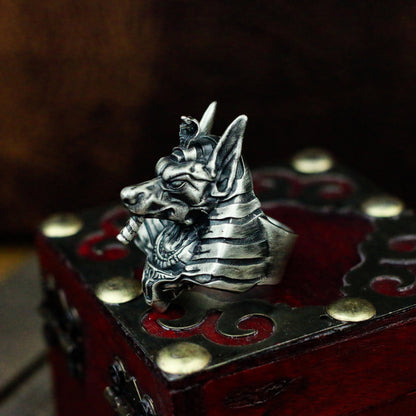 Anubis 925 silver ring, Egyptian god of death Egyptian mythical silver jewelry, protective silver ring-Craftsmen made - SATANHORN