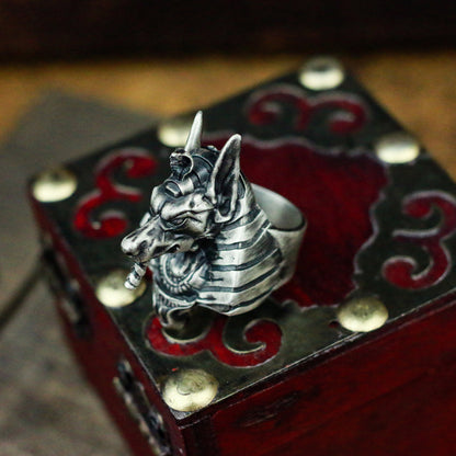 Anubis 925 silver ring, Egyptian god of death Egyptian mythical silver jewelry, protective silver ring-Craftsmen made - SATANHORN