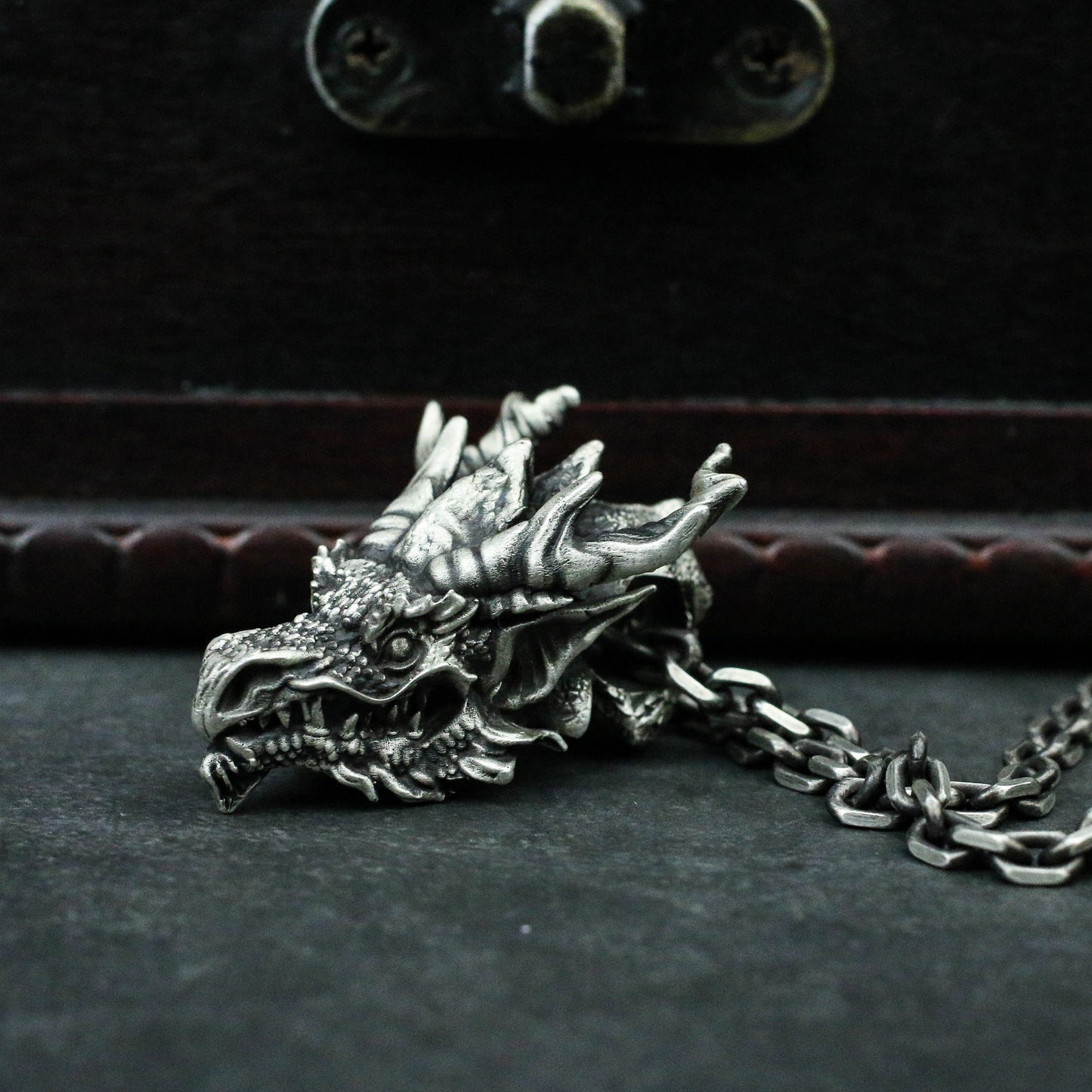 Dragon head 925 Silver pendant necklace, evil dragon 925 silver pendant, solid 925 sterling silver-Craftsmen made