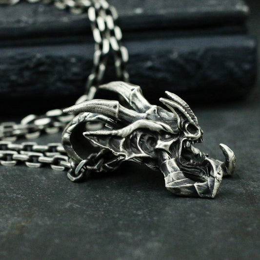 Gargoyle Bat 925 Silver Pendant Necklace, Gothic Vampire Silver Pendant Necklace, Unique Individual Silver Jewelry-Craftsman made