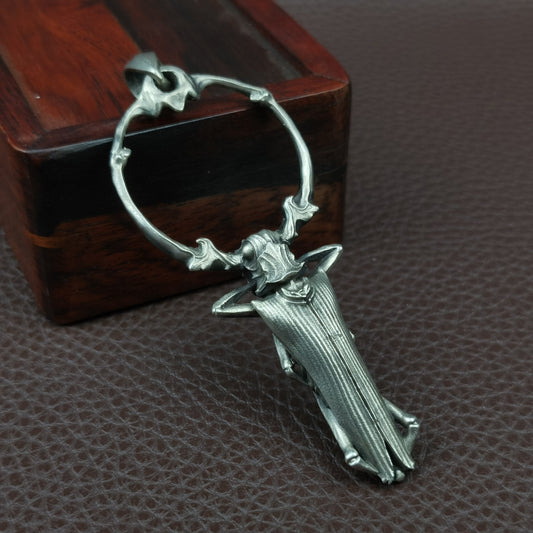 925 sterling silver longhorn pendant necklace, beetle pendant necklace, insect lover gift, artisanal production