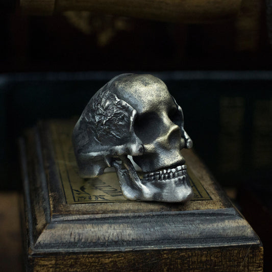 Skull ring brass inlaid 925 Silver Ring, worn skull warrior mask ring - Craftsman made - SATANHORN