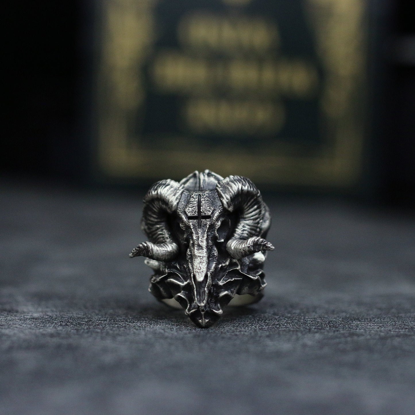 Sheep head skull 925 Silver Ring, evil mythological belief dark pendant necklace - Craftsman made