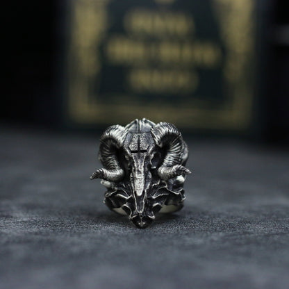Sheep head skull 925 Silver Ring, evil mythological belief dark pendant necklace - Craftsman made - SATANHORN