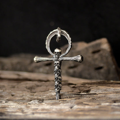 Sin Cross Skull Circle 925 silver Pendant Necklace, Belief Cross Solid Sterling Silver Brass Pendant-Craftsmen made - SATANHORN