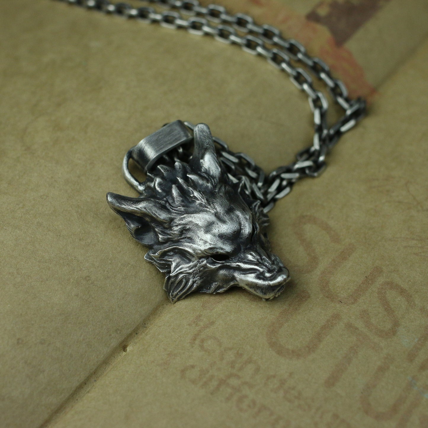 Silver wolf 925 silver Pendant Necklace, wolf king wild wolf jewelry, steppen wolf sterling silver Pendant-craftsman made