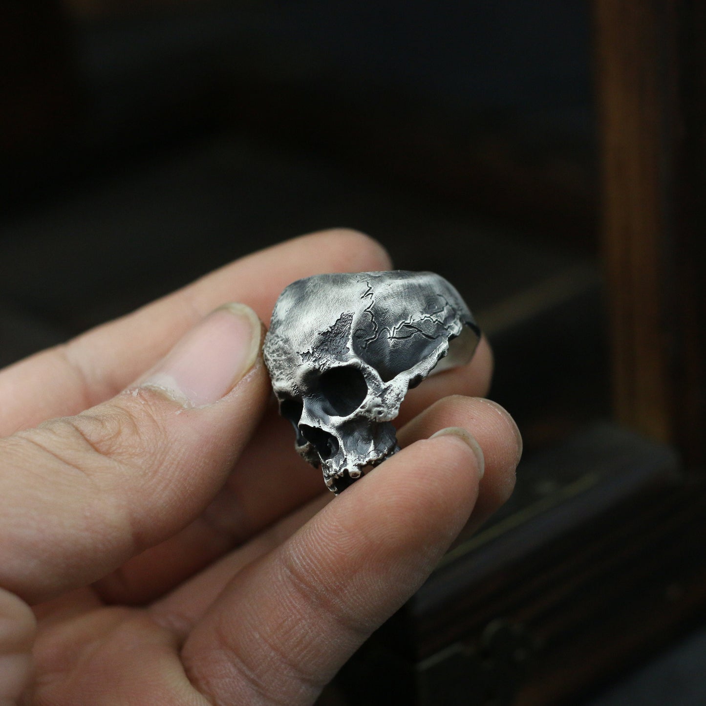 Jawless skull 925 silver ring, broken skull ring, sterling silver ghost vintage gothic ring gift-craftsman made