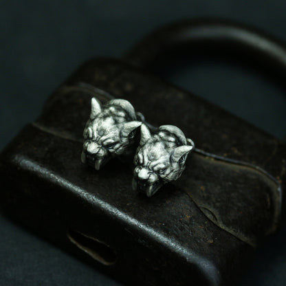 Saber-toothed tiger 925 Silver earrings, liger beast earrings, ancient beast jewelry sterling silver handmade-Craftsmen made