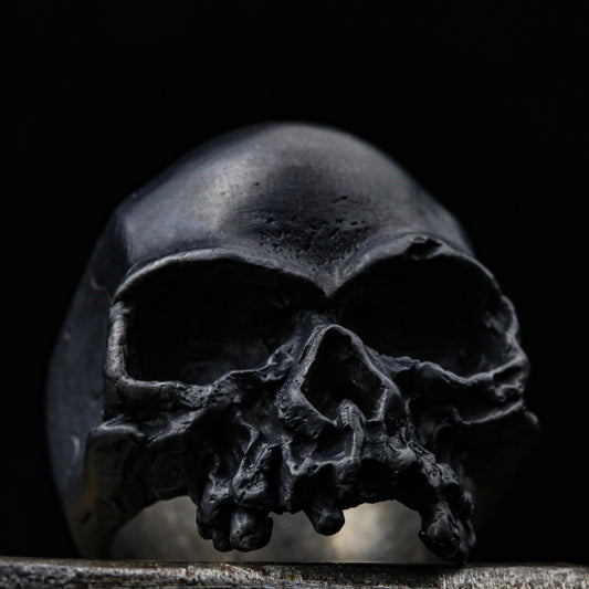 skull jewelry, Cool style skull ring, Decayed half jaw silver men skull biker masonic gothic handmade jewelry .925