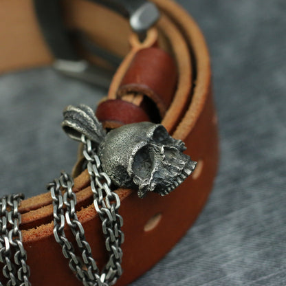 Half face skull 925 silver pendant necklace, handmade 925 silver skull pendant-Craftsman made