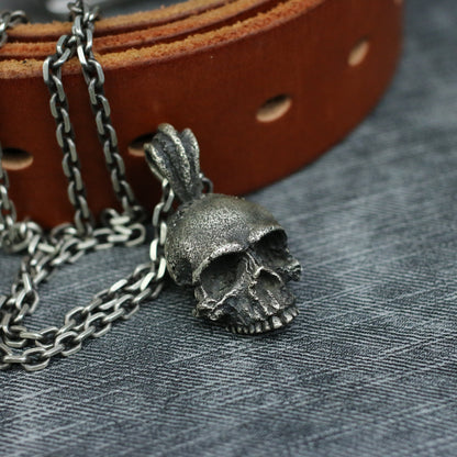 Half face skull 925 silver pendant necklace, handmade 925 silver skull pendant-Craftsman made